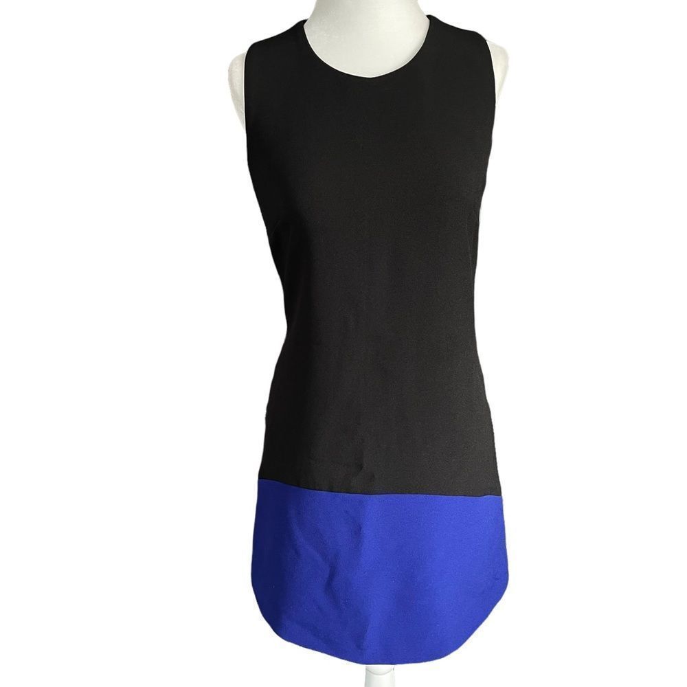 Of / Mercer Made in New York Black Royal Blue Color Block Sleeveless Midi Dress